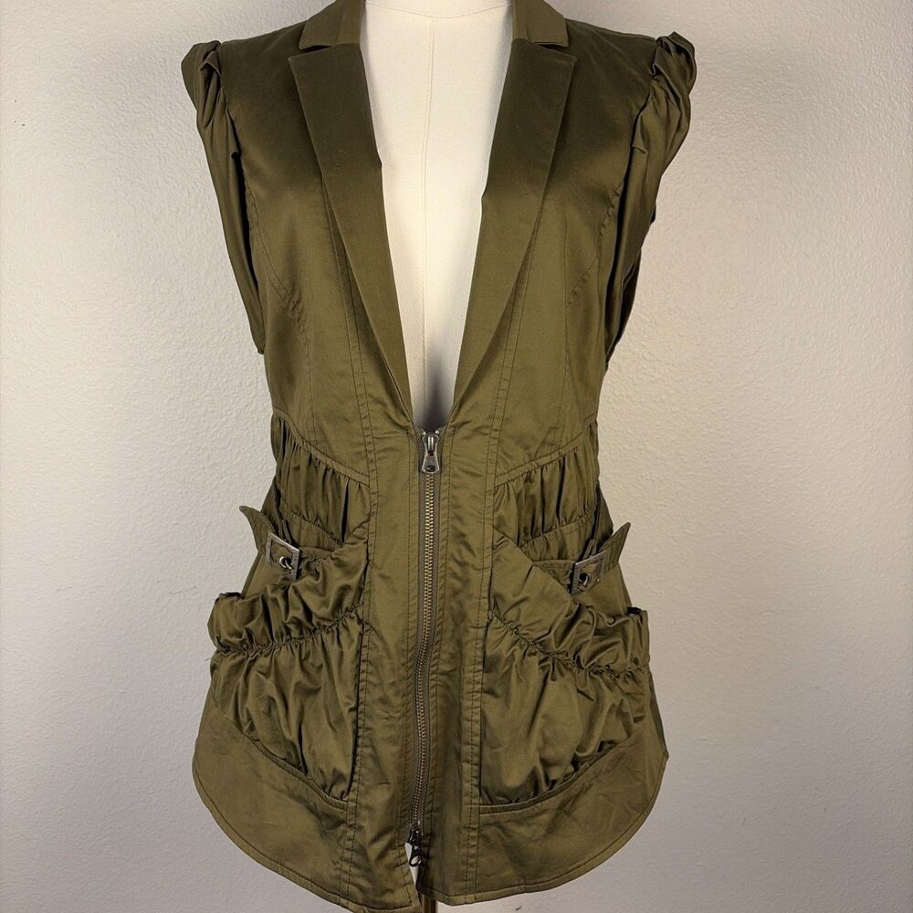 Nanette Lepore Womens Scallywag Cargo Vest Size 8 Olive Green Utility Safari
